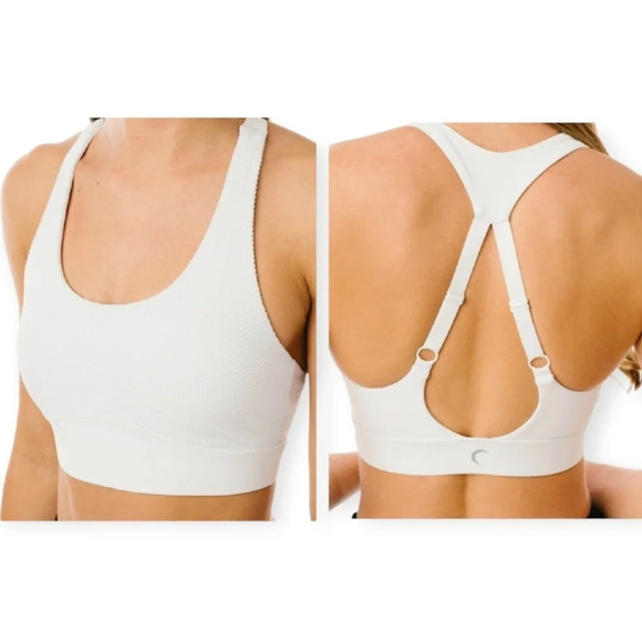 Zyia White Strappy Polka Adjustable Racerback Cut Out White Sports Bra Small - Picture 2 of 15